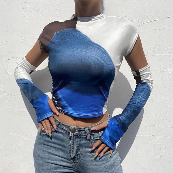 

women's t-shirt y2k paisley printed crop women aesthetic graphic t shirts with gloves crewneck summer tee harajuku pullovers gothic, White