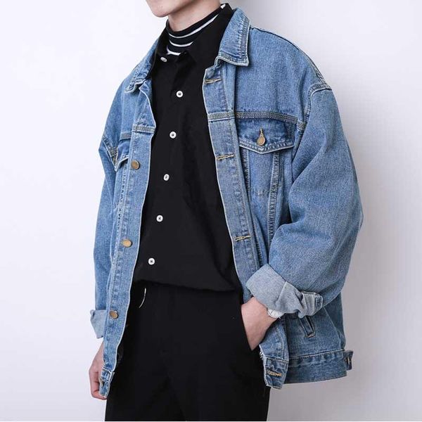 

men's jackets wholesale 2021 autumn winter korean loose oversize denim jacket men's retro cargo washing student teenagers men clo, Black;brown