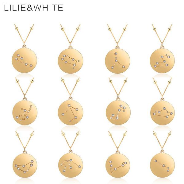 

pendants lilie&white taurus gemini leo libra scorpio aries statement necklace gold tone jewelry for women drop hf, Black