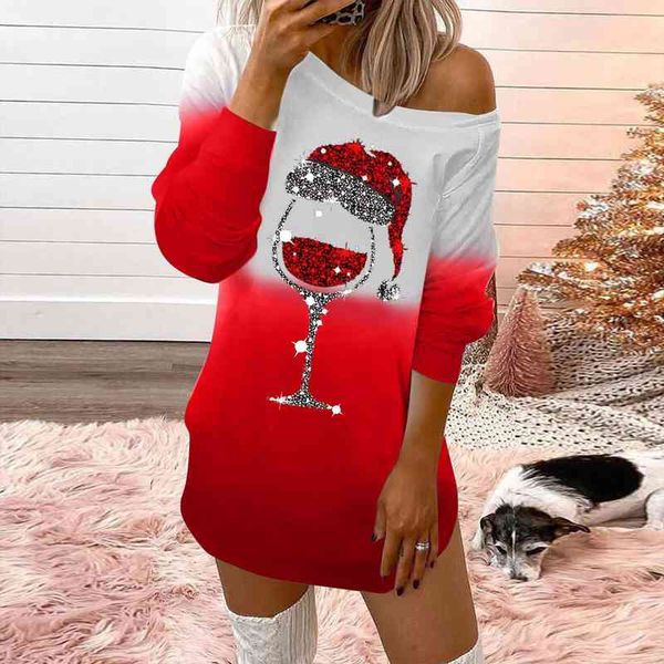 

christmas robe baggy wine glass womens dresses printed long sleeve casual woman patchwork dress vestidos, Black;gray