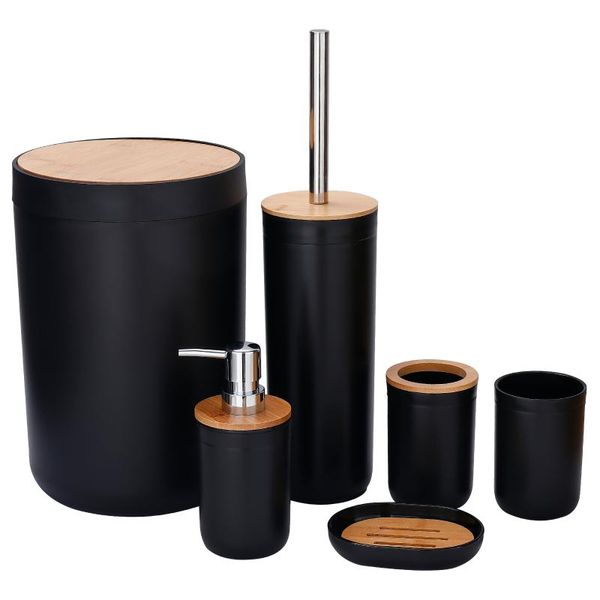 

bath accessory set imucci bathroom accessories 6 pieces bamboo house sets toothbrush holder soap dispenser toilet brush trash can