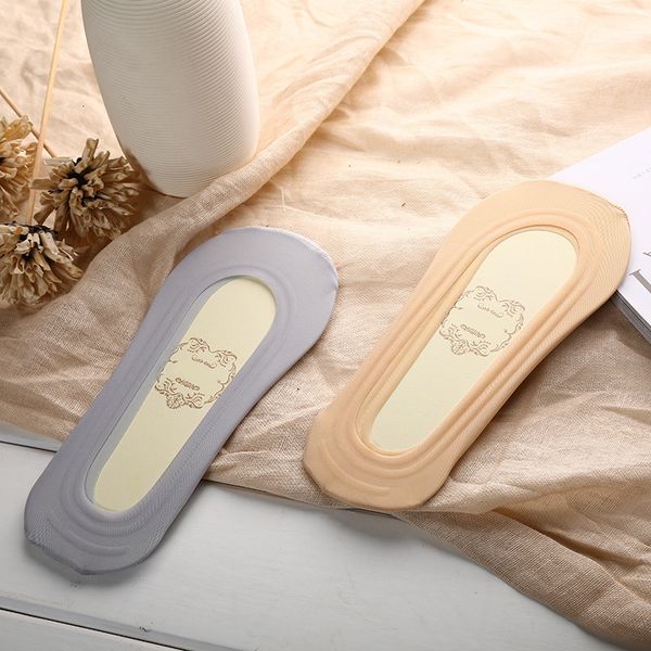 

rayon children's shallow mouth boat stockings sole invisible summer thin sile anti-skid pure cotton sock cover, Black;white