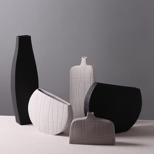 VASI NORDICI Minimalista Vaso glassato Modello Modello Creativo Decorazione reticolare in ceramica Ceramica Living Shelf Bogu Bianco e nero