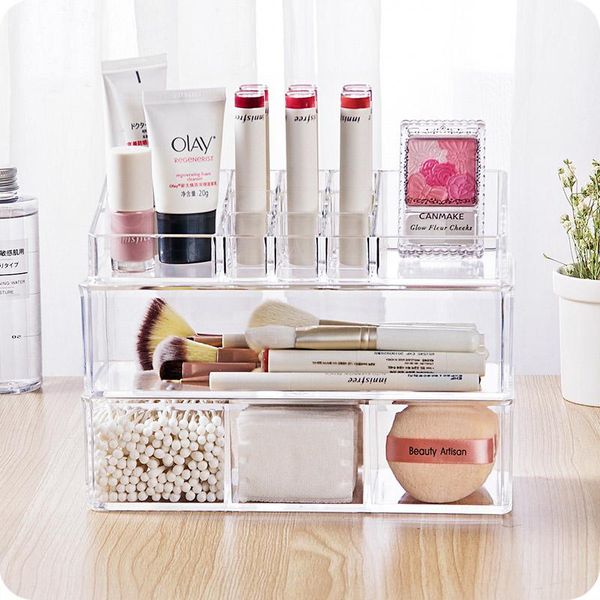 

bathroom storage & organization transparent acrylic cosmetics box plastic deskmakeup cotton brush dust wf820410
