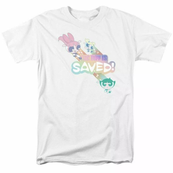 

powerpuff girls the day is saved t shirt mens licensed cartoon merchandise white, White;black