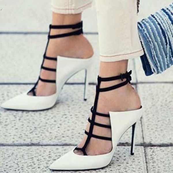 

dress shoes plus size extreme high heels fashion 2021 women pump white-black stilettos buckle strappy pointed toe scarpin