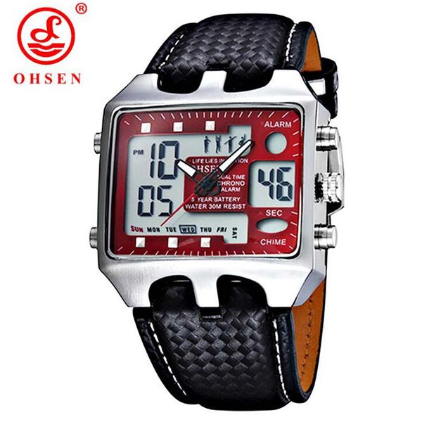 

wristwatches mens sports watches outdoor military watch blue dial black leather strap ohsen casual backlight led electronic wristwatch, Slivery;brown