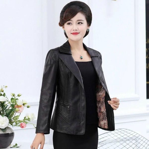 

women's leather & faux 2021 spring autumn pu jackets women long sleeve coats slim biker jacket black red outerwear femme clothing