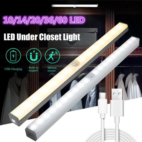 

10/14/20/36/60 led pir motion sensor cupboard light wardrobe bed lamp under cabinet night for closet stairs kitchen
