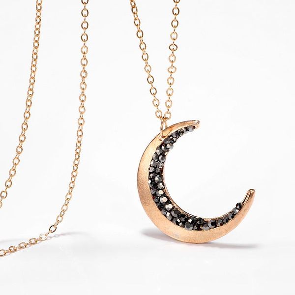 

pendant necklaces charming black crystal moon necklace elegant women's gold color clavicle chain exquisite lady party jewelry gifts, Silver