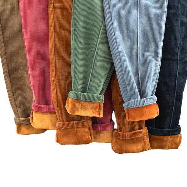 

women's pants & capris plus velvet thick corduroy women elastic high waist autumn winter casual long trousers warm harem c6001, Black;white