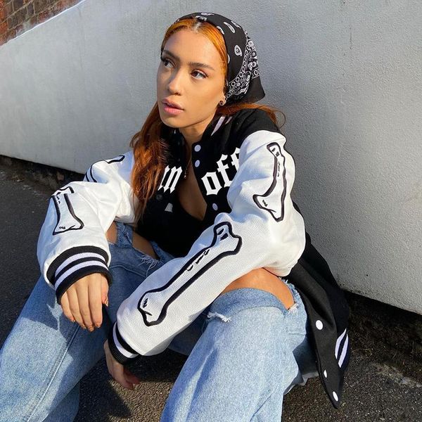

women's jackets autumn hip hop harajuku varsity bomber women vintage oversized printed baseball racing uniform coats streetwear 2021, Black;brown