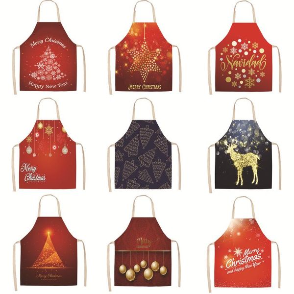 

aprons christmas series cotton linen waterproof sleeveless apron for woman men kitcken cooking baking barbecue clean tools