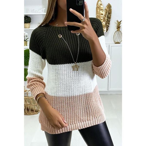 

women's sweaters fashion winter sweater o-neck long sleeve loose chunky knitted patchwork pullover mujer inviern 2021, White;black