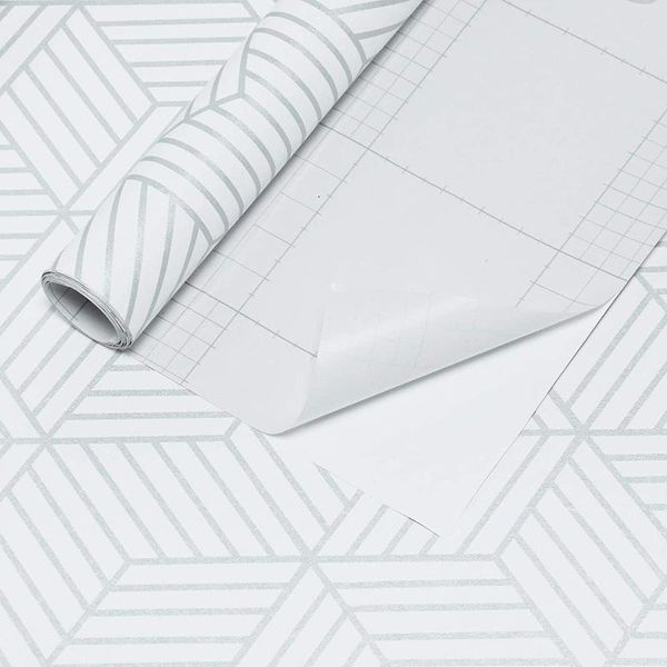 

wallpapers white film silver geometric stripes of hexagon wallpaper 45 x 500 cm self-adhesive furniture wall decoration