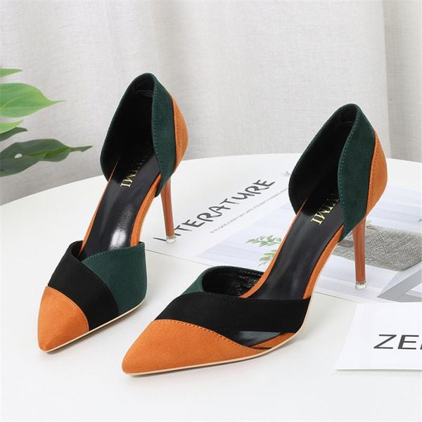 

dress shoes fashion high heels women pumps plus size ladies office side cut-outs female flock comfort wedding sandals, Black