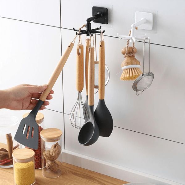 

360Â° rotatable multi-purpose hooks kitchen tableware hook bathroom organizers self adhesive storage & rails