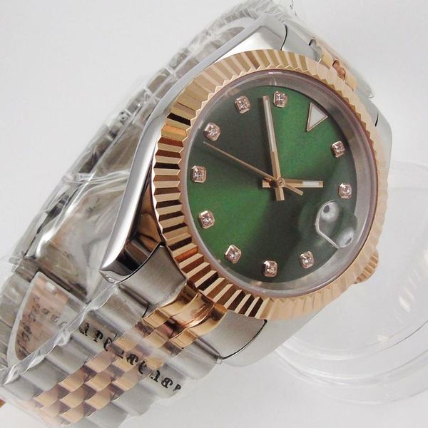 

wristwatches 36mm automatic men watch brushed jubilee bracelet miyota 8215 movement sapphire crystal green sunburst dial, Slivery;brown