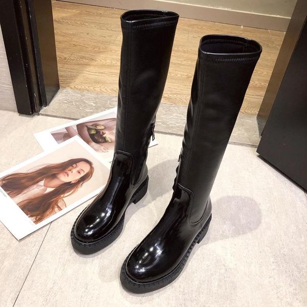 

boots 2021 women's british style big toe high booties zipper, Black