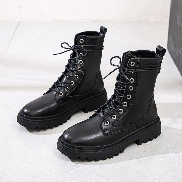 

boots 2021 casual women shoes pu leather shoe rubber sole sports ladies thick-soled sneakers womens, Black