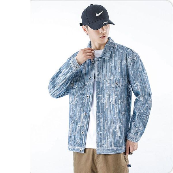 

men's jackets 2021 autumn fashion denim jacket loose male korean version of the trend frayed outer clothes grid men, Black;brown