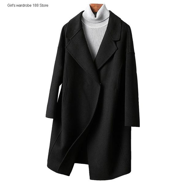

double sided cashmere coat women's medium long 20 black woolen type autumn and winter woman two piece pants, White