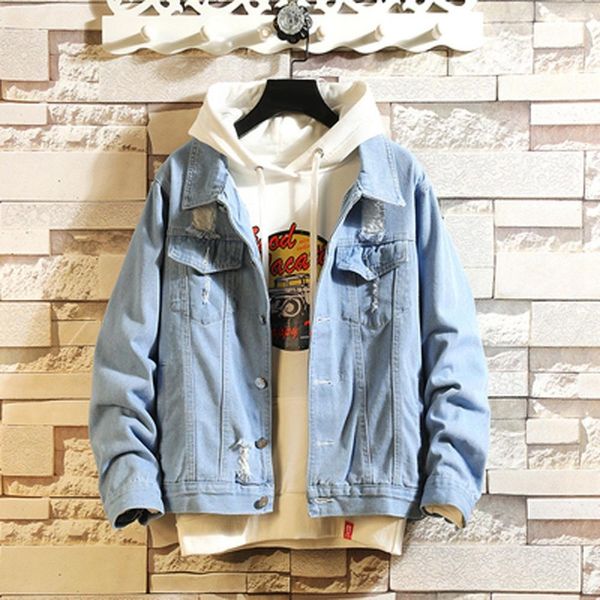 

downs winter men 2021 autumn and casual long-sleeved denim fashion ripped men's jacket, Black
