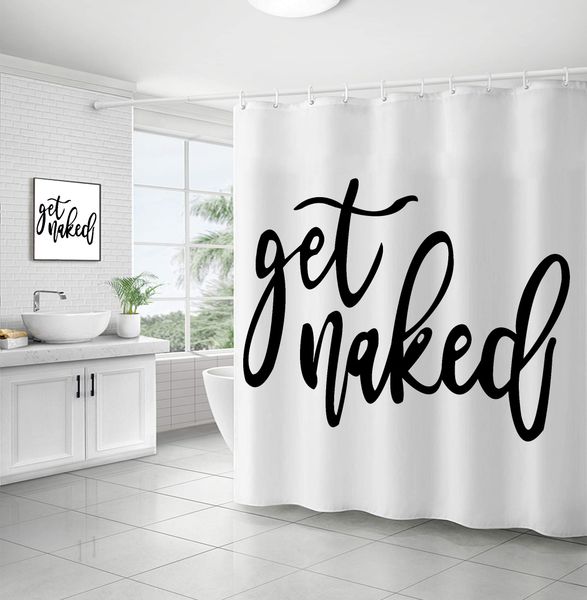 

lush shower curtain black waffle funny words get naked on white background durable waterproof interesting cute bath curtain with