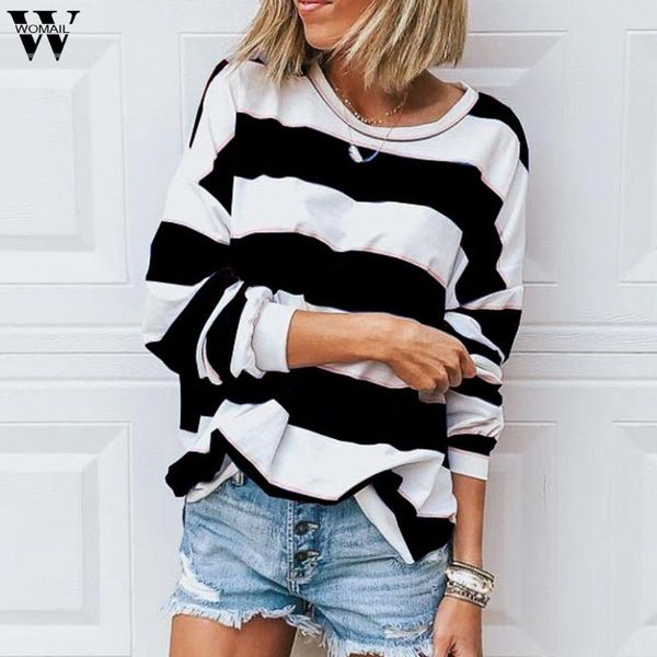 

women's hoodies & sweatshirts striped printed o-neck loose 2021 women leisure woman hoodie long sleeve patchwork sweatshirt #a, Black