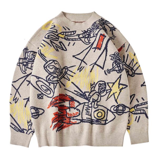 

men's sweaters harajuku oversize sweater pullover men street graffiti knitted hip hop streetwear retro autumn winter male 6yeo, White;black