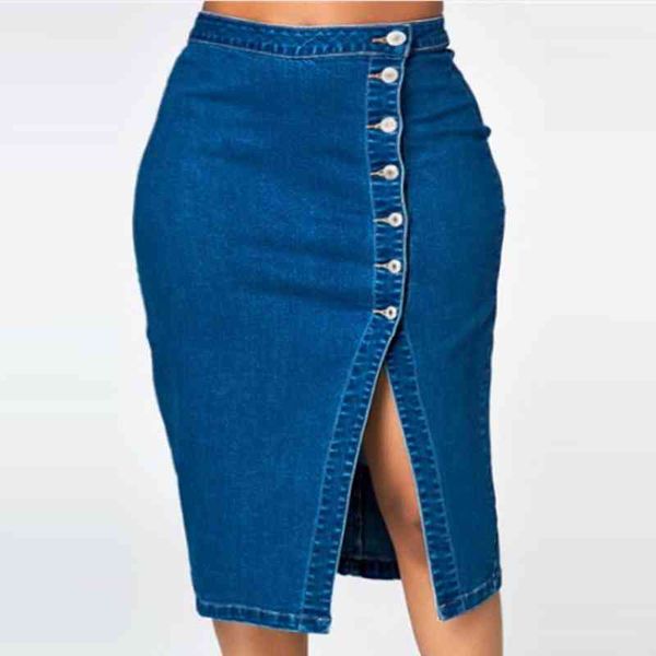 Calças de verão Saias Mulheres New Style Split Vintage Ripawable Sexy Button Longo Retro Saco Antigo Saco Hip Saia Denim Saia 2021 G220309