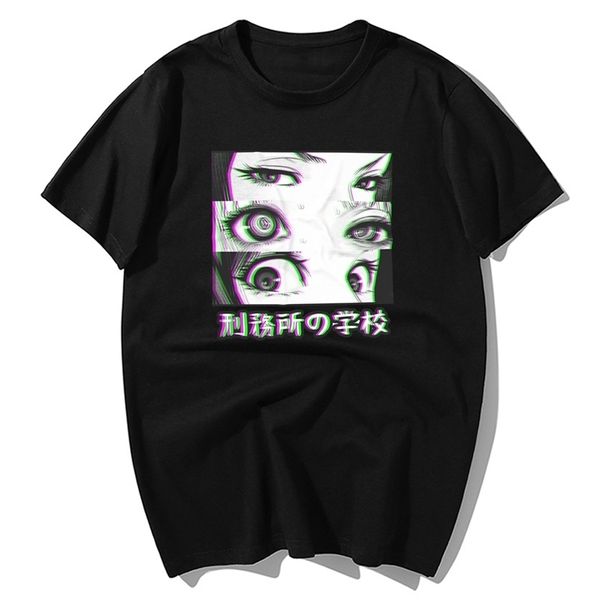 Gefängnisschule Augen traurig japanische Anime ästhetische T-Shirt Männer lustige T-Shirt Sommer Baumwolle Kurzarm T-Shirt Hip Hop Tops 210324