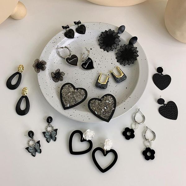 

dangle & chandelier cool girl heart flower geometric drop earrings 2021 trendy simple ins dark cold wind black temperament brincos, Silver
