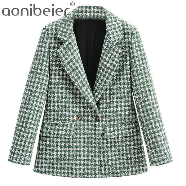 

women's suits & blazers aonibeier green plaid autumn spring fashion two buttons flap pockets women casual suit jacket office lady check, White;black