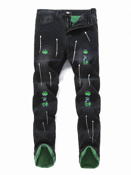 

romwe guys splash ink ripped skinny jeans i9v9#, Blue