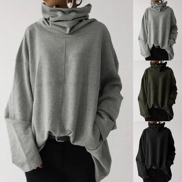 

women's hoodies & sweatshirts cold resistant skin-friendly turtleneck loose fit sweatshirt outwear, Black
