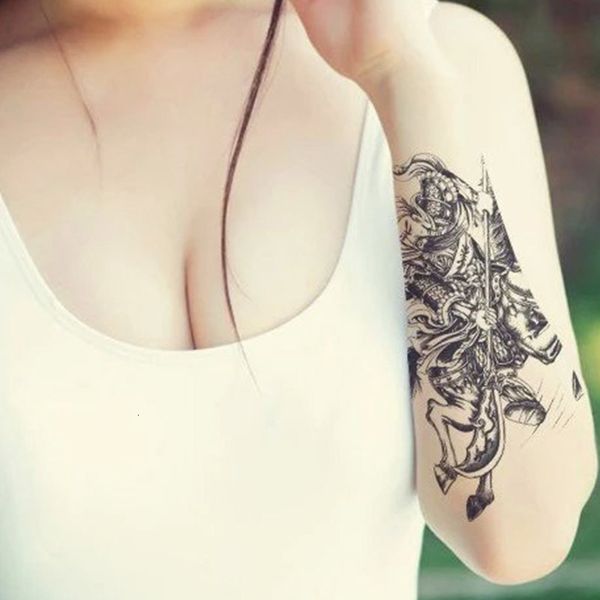 

black and white horse riding guan gong half arm personalized tattoo paste waterproof lasting male female simulation