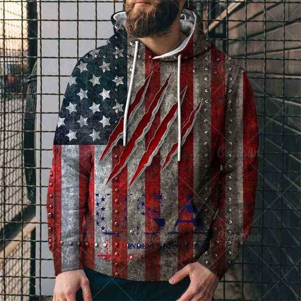 

summer fashion new street american flag eagle digital printed men's sweater sports pullover hoodie, Black