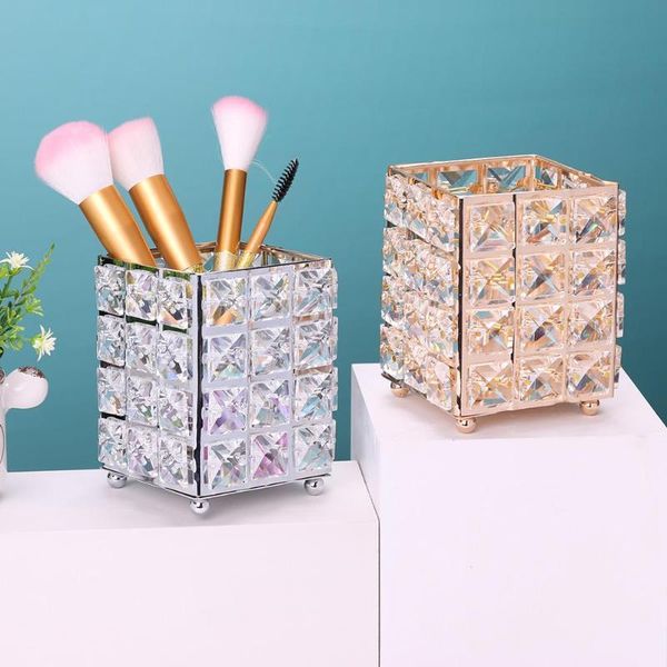 

bathroom storage & organization luxury metal crystal makeup tube organizer beauty tools brush pen holder deskdecorative ornaments