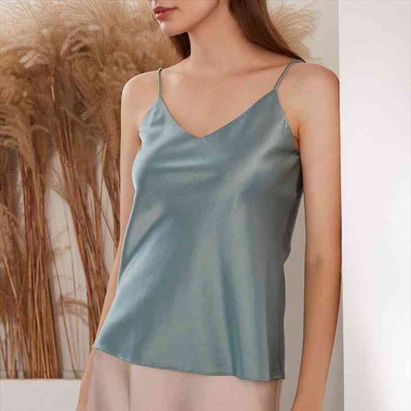 

summer pure mulberry women tanks silk solid color smooth camisole, White