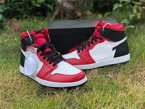 

genuine jumpman 1 men's women's basketball shoes black, white and red with sports shoelaces shoe box full size 36 --- 47.5