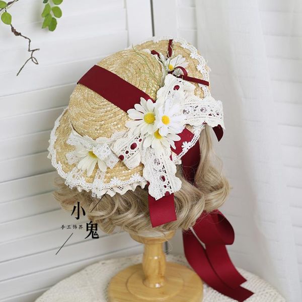 

caps & hats lolita lace sun for child wide brim straw beach side cap floppy female dome fringe hat kids summer panama a332, Yellow