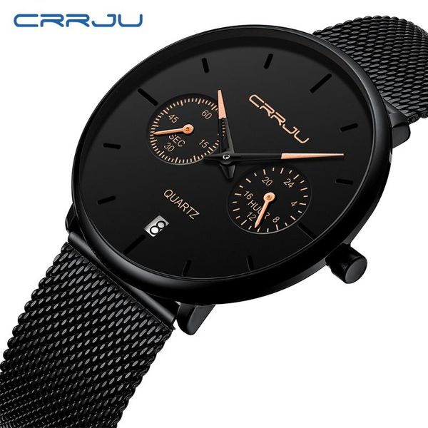 

wristwatches reloj hombre crrju mens watches waterproof ultra thin date wrist watch male chronograph casual quartz clock, Slivery;brown