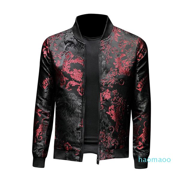 

designer-fashion men's floral jackets embroidery flower stylish bomber jacket men zipper pocket outerwear coat male slim fit veste male, Black;brown
