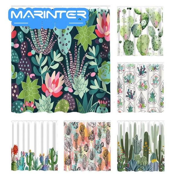 

green plants cactus shower curtains mordern polyester waterproof bathroom curtain with hooks printing