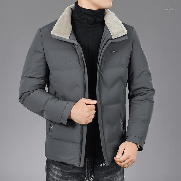 

men's down & parkas winter white duck men jacket in middle-aged father male lambs collars warm short coat, Black