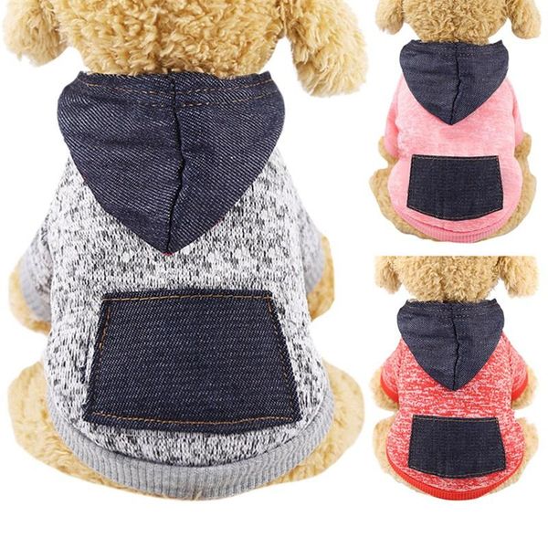 

dog apparel warm cat clothing autumn winter pet clothes sweater with denim pocket kitten outfit coat costume