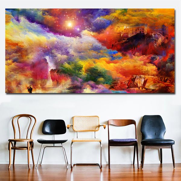 Pinturas Abstratas Nuvem Colorida, Céu, Pinturas De Cenário Arte Da Parede Impressão Pôsteres Papel Imagem para Sala de estar Casa Decoração