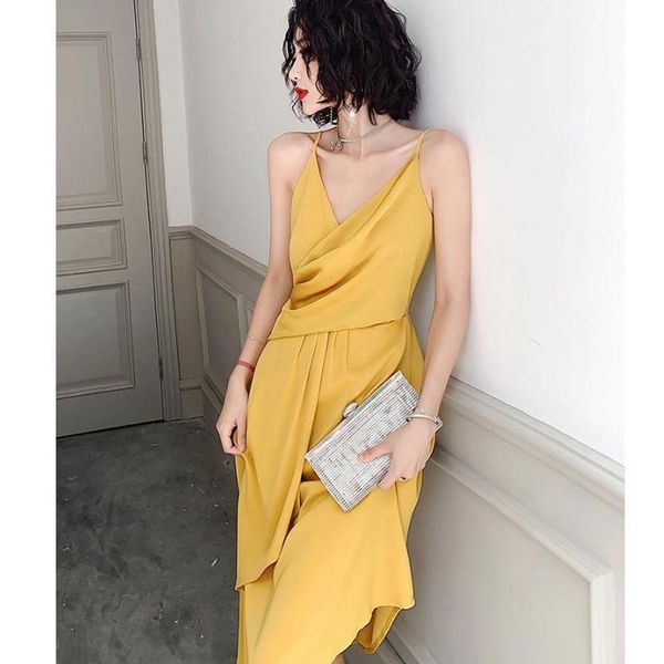 

formal gowns v neck sleeveless elegant evening dresses women dress 2021 female solid yellow vestidos robe spaghetti strap ethnic clothi, Red