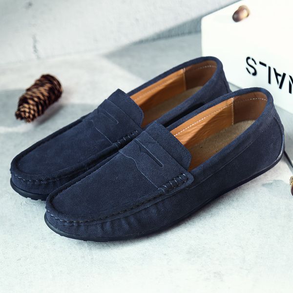 

dress shoes summer mens loafers fashion men casual shoe suede genuine leather light moccasins outdoor slip on men's flats male dri, Black